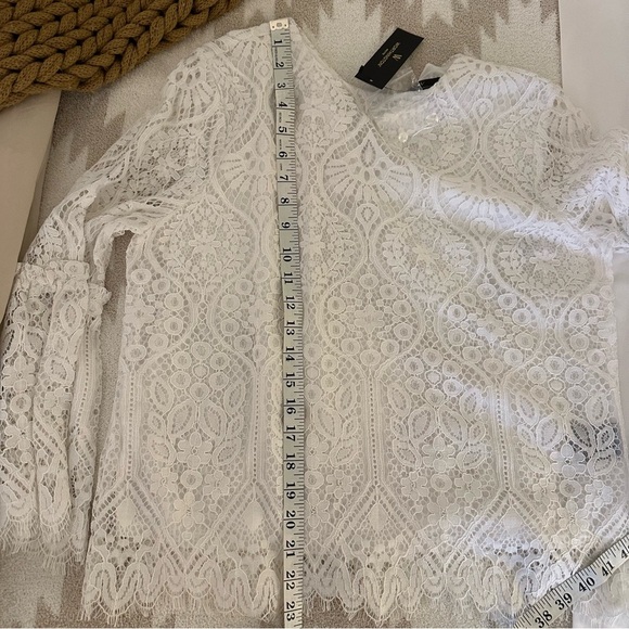 Worthington Drapey White Lined Lace Top with 3/4 Bell Sleeves, Medium - Picture 6 of 10